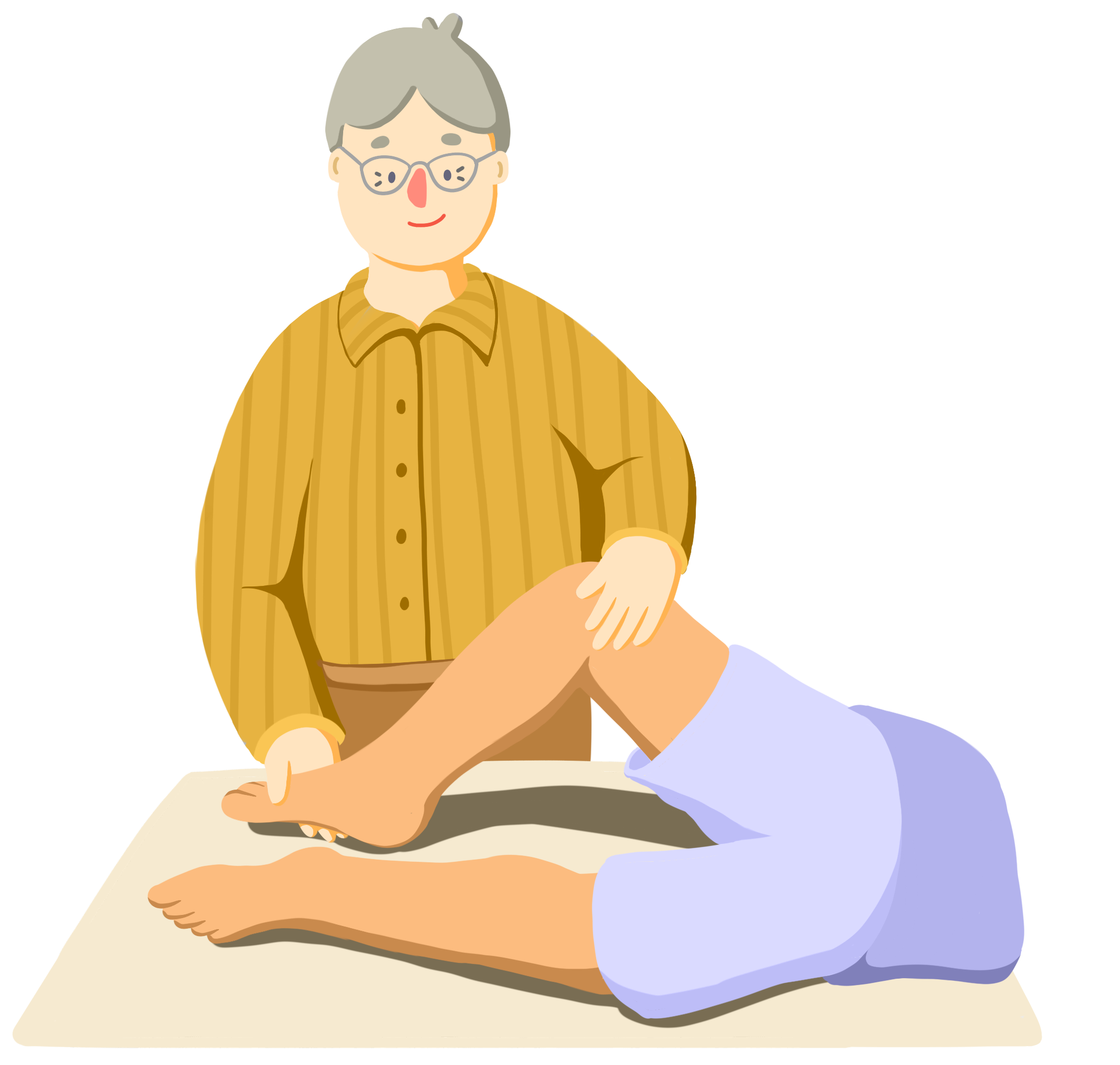 A physiatrist examining a patient's foot.